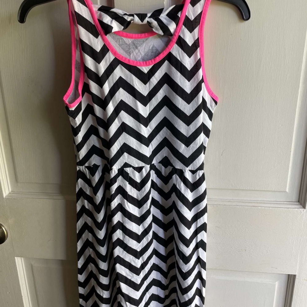 Pink black and white chevron dress